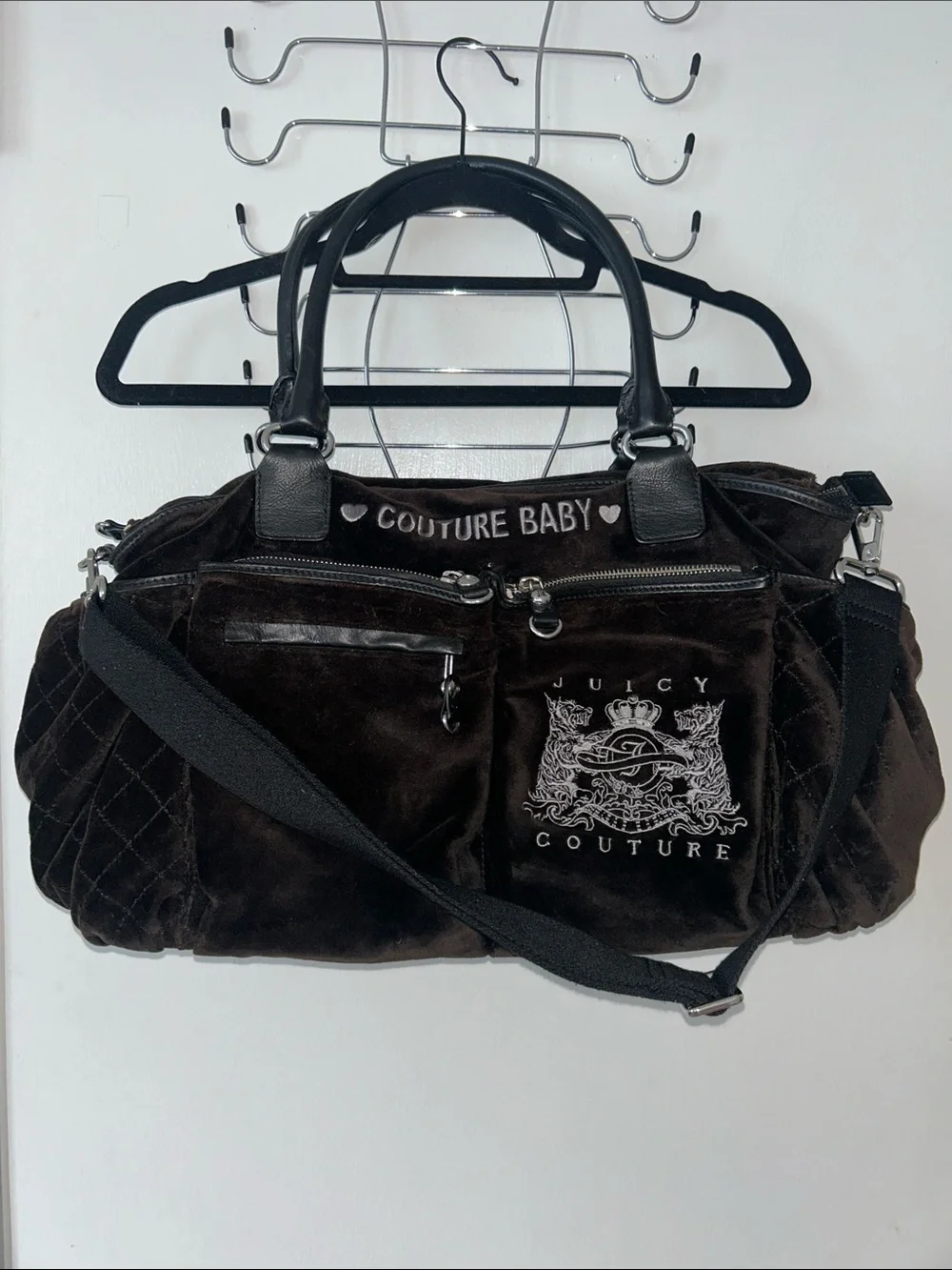 Juicy Couture Baby Y2k Luxury Vintage Brown Velour Velvet Duffel Diaper Bag